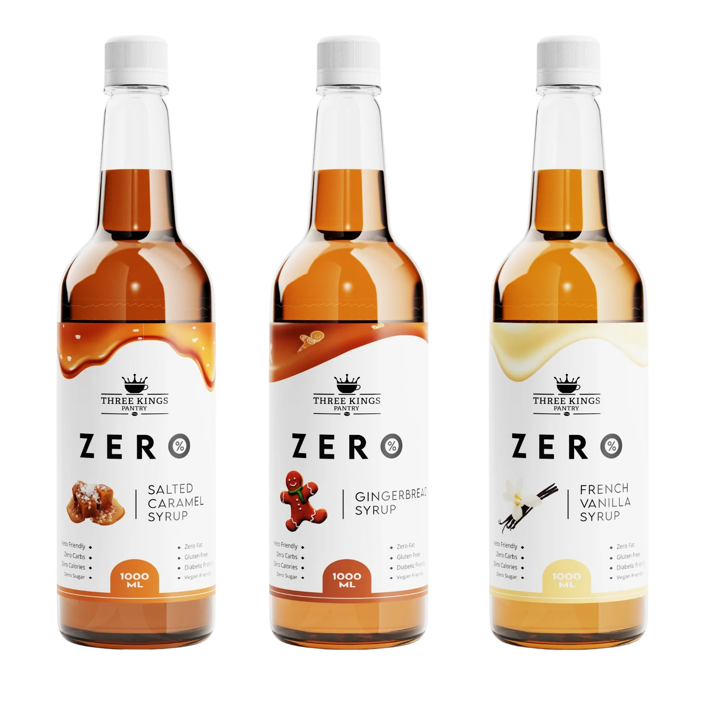 Zero - 3 Flavoured Syrup Bundle (Salted Caramel, French Vanilla, Gingerbread)